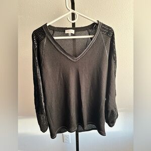 Acoa Black Mesh V-Neck Top size medium